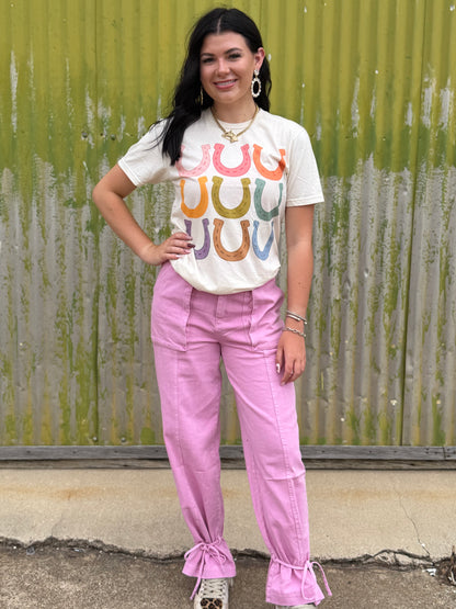 High Rise Cargo Pants With Ankle Ties