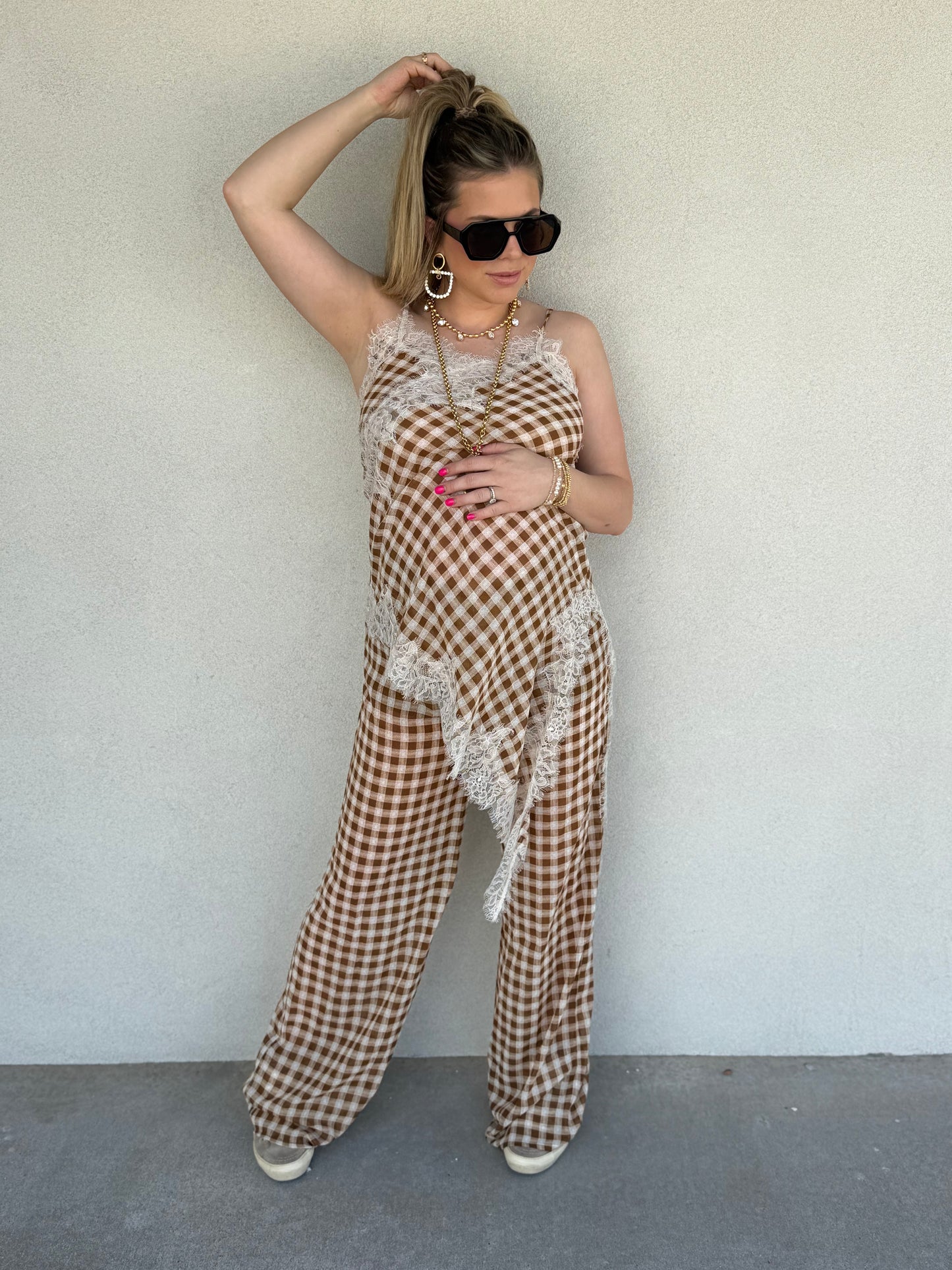 Gingham Lace Trim Set