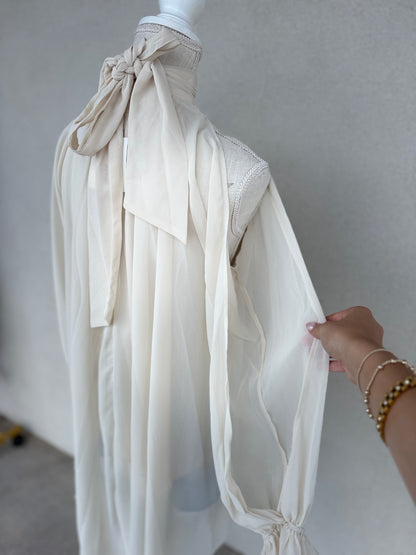 Chiffon Cold-Shoulder High-Low Top