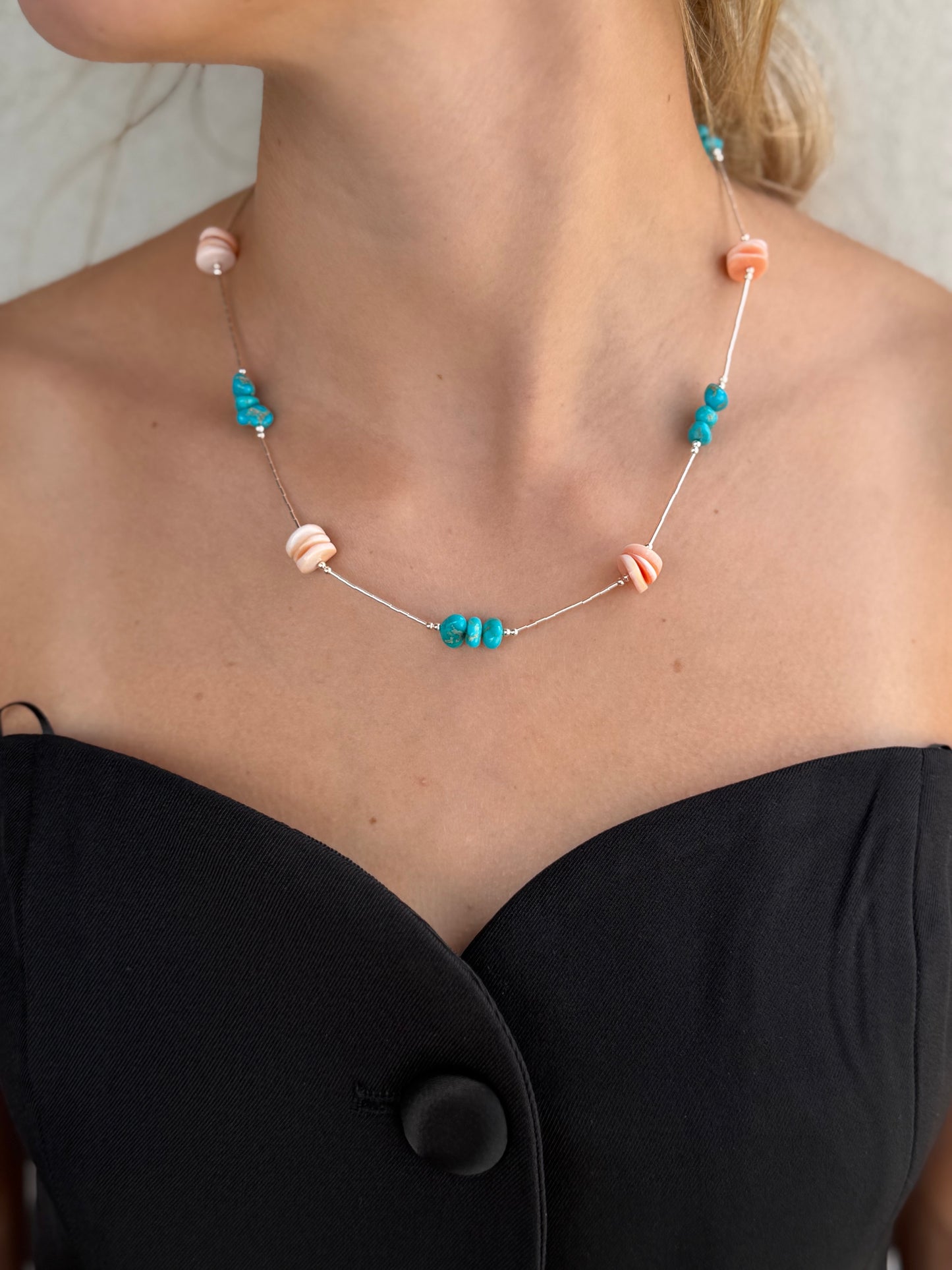 Pink Conch & Turquoise Layering Necklace