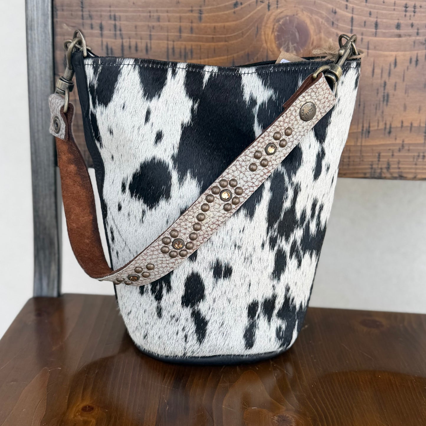 Two Bar West, Large Bucket Half Hair on Hide & Half Smooth Leather
