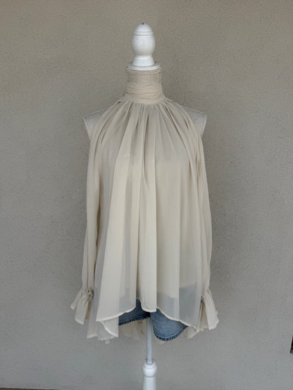 Chiffon Cold-Shoulder High-Low Top
