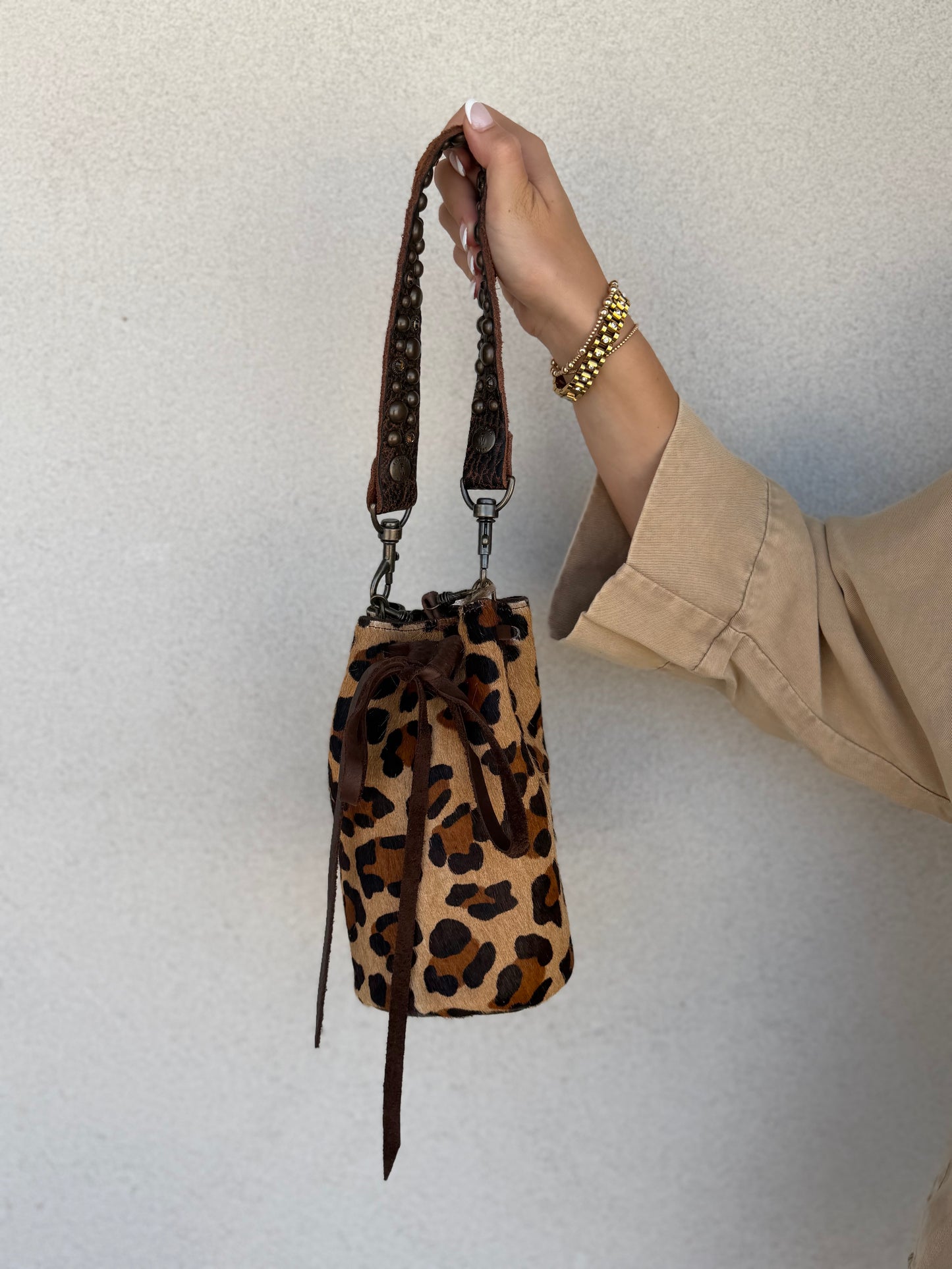 Mini Hair on Hide Drawstring Bucket