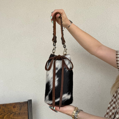 Two Bar West, Mini Hair on Hide Drawstring Bucket