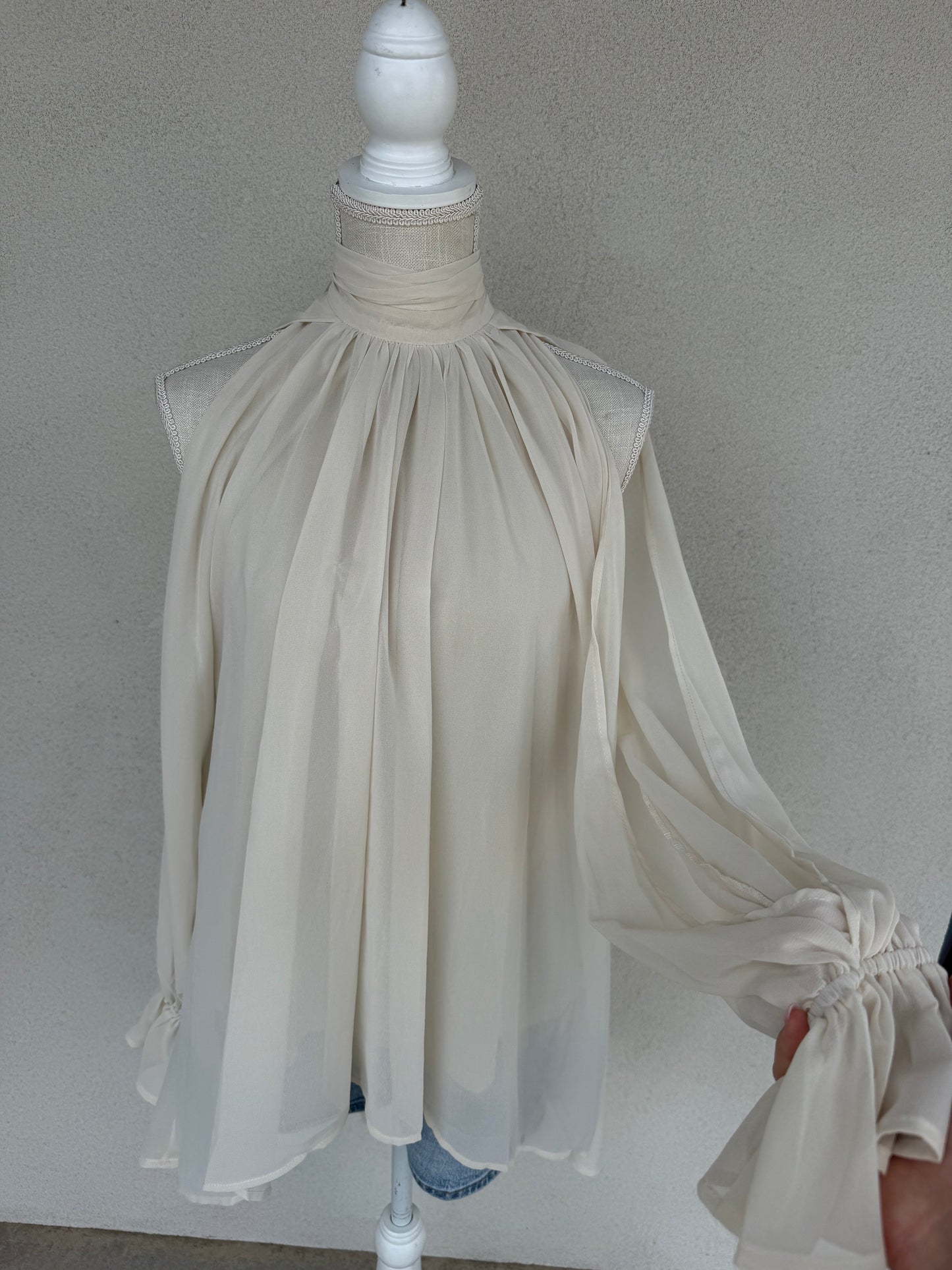 Chiffon Cold-Shoulder High-Low Top