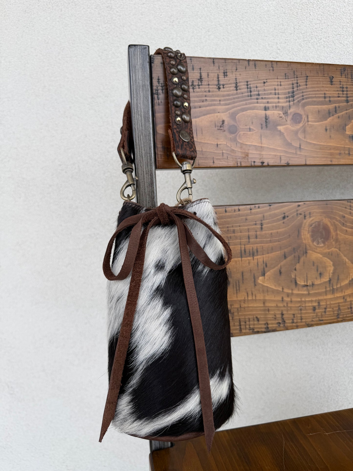 Two Bar West, Mini Hair on Hide Drawstring Bucket