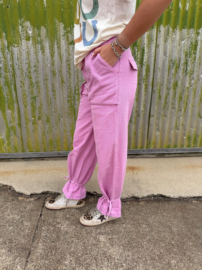 High Rise Cargo Pants With Ankle Ties