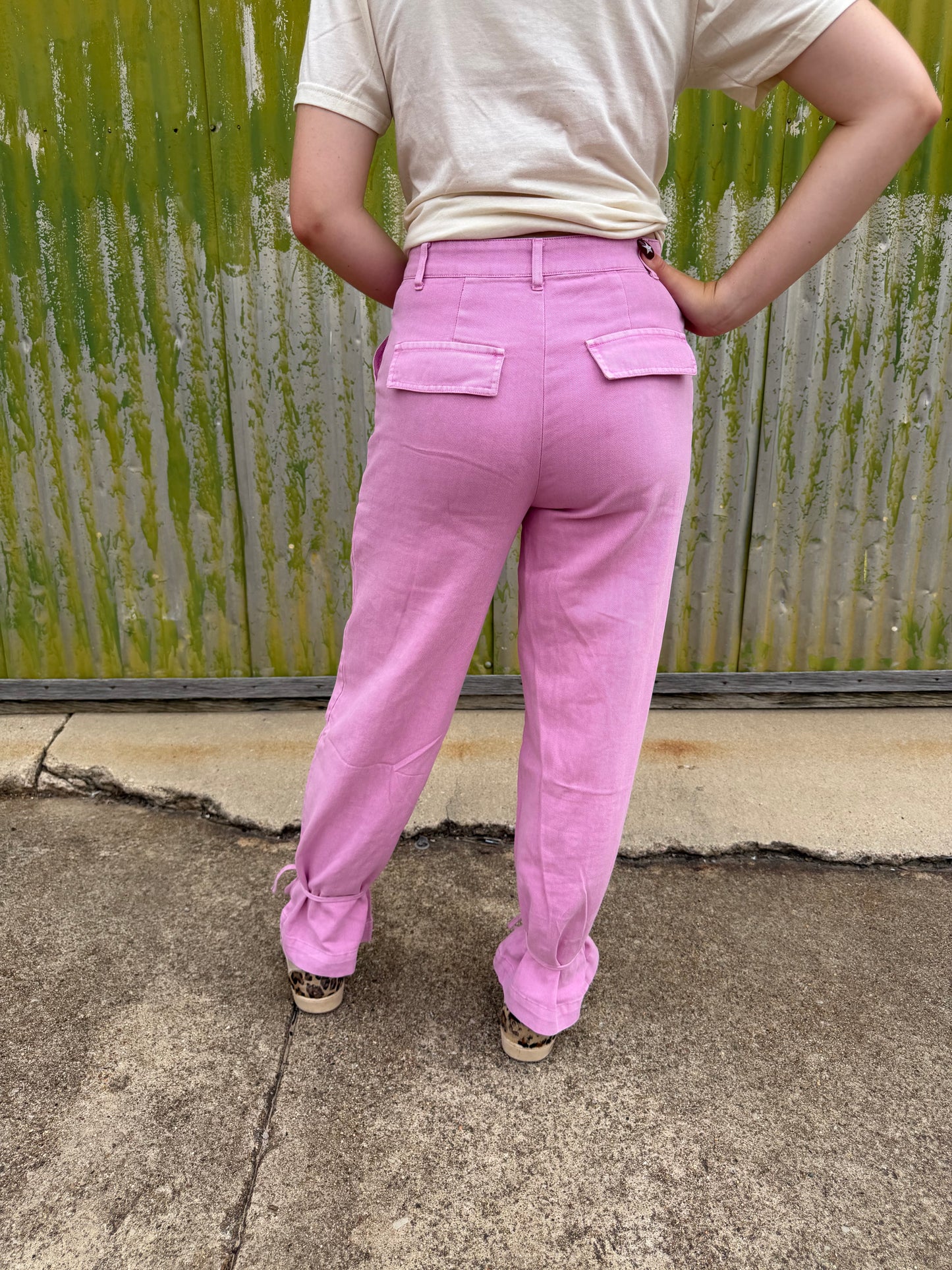 High Rise Cargo Pants With Ankle Ties