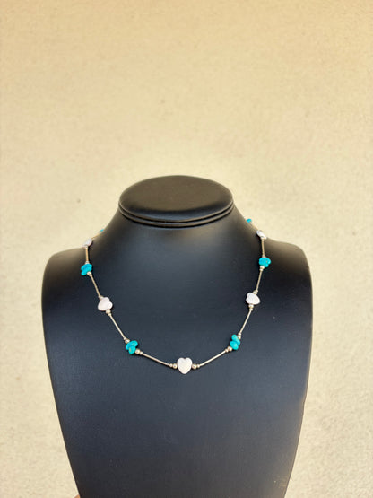 Pink Conch & Turquoise Layering Necklace