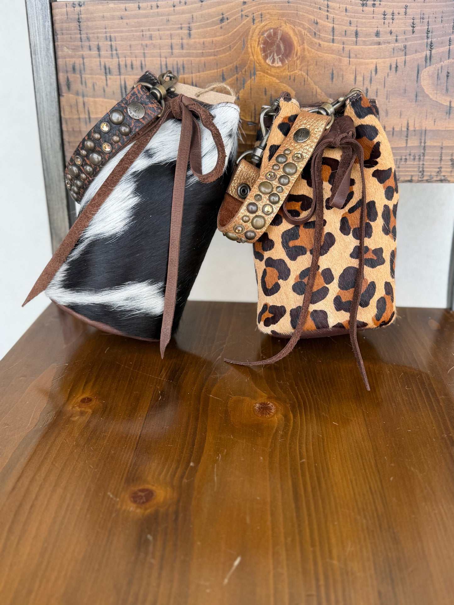 Two Bar West, Mini Hair on Hide Drawstring Bucket
