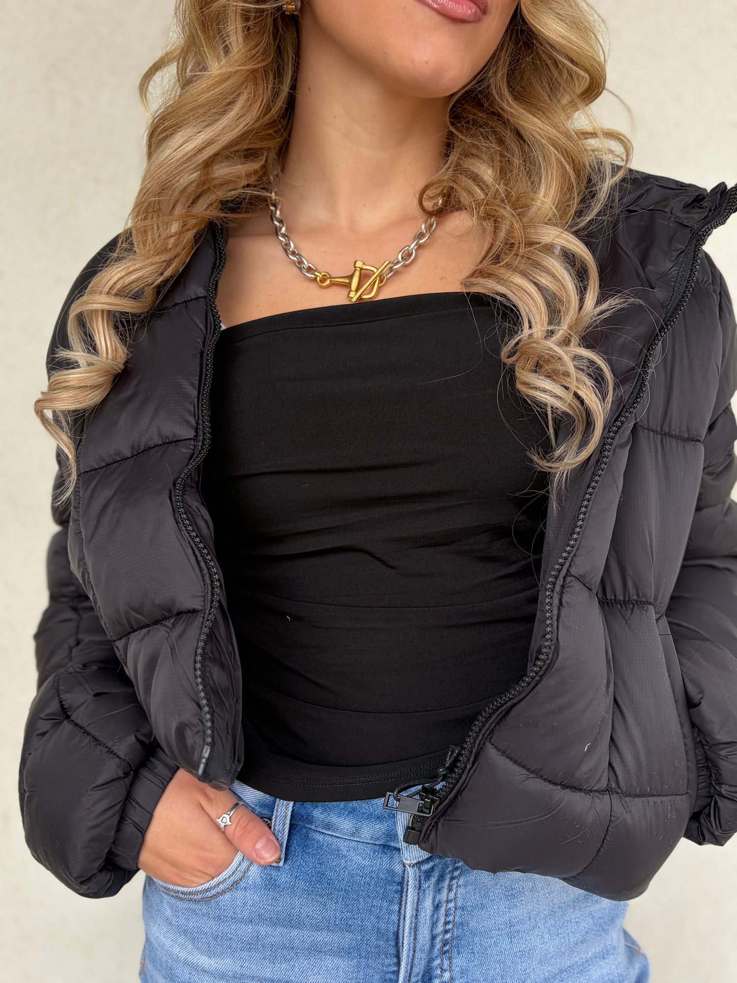 Block Stitch Puffer Coat