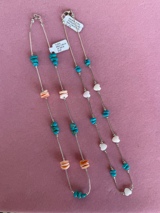 Pink Conch & Turquoise Layering Necklace