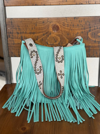 Two Bar West, Turquoise Two Row Fringe Medium size bag