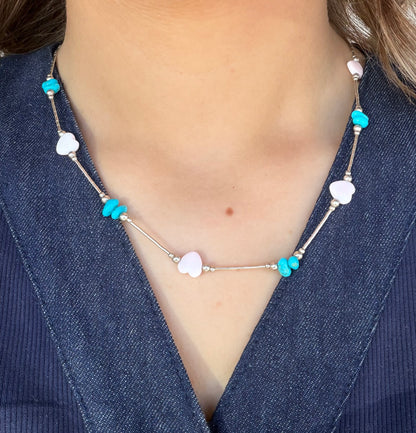 Pink Conch & Turquoise Layering Necklace