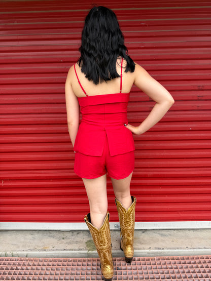 Strap Buttoned Top And Shorts Set